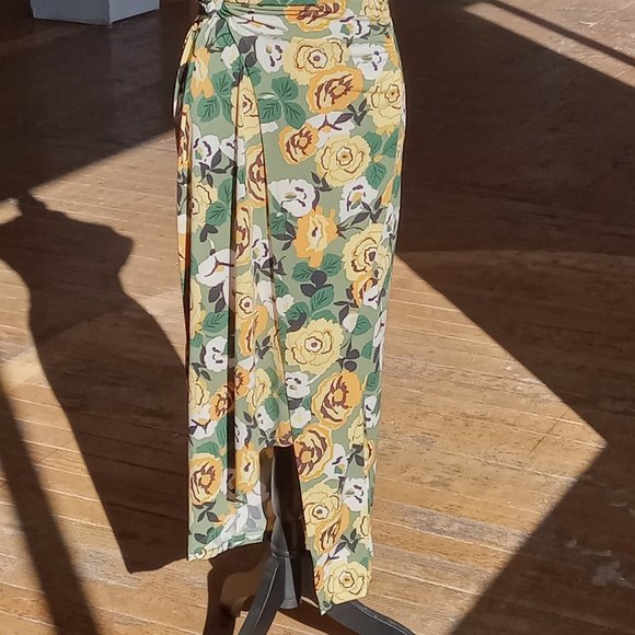 Donna Morgan yellow and green gathered wrap waist maxi dress - Picture 9 of 12